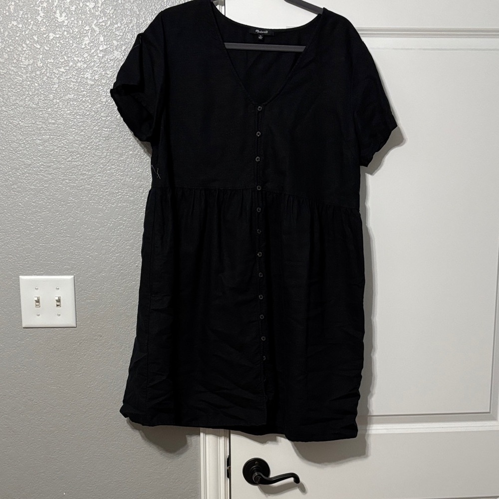 Madewell Black Mini Dress with Button Detail